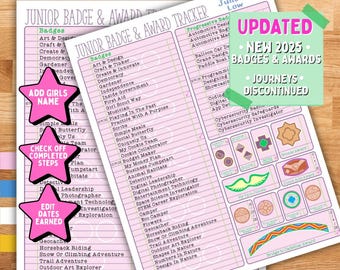 Girl Scout Junior *2025-2026 UPDATE* New Version Badge Award Tracker Checklist Chart Fillable Edit Printable PDF Download