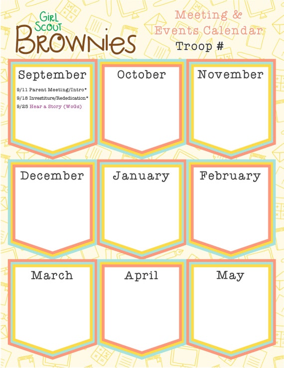 Brownie Girl Scout Yearly Troop Calendar Fillable Edit Customize Printable  PDF Template - Etsy Israel