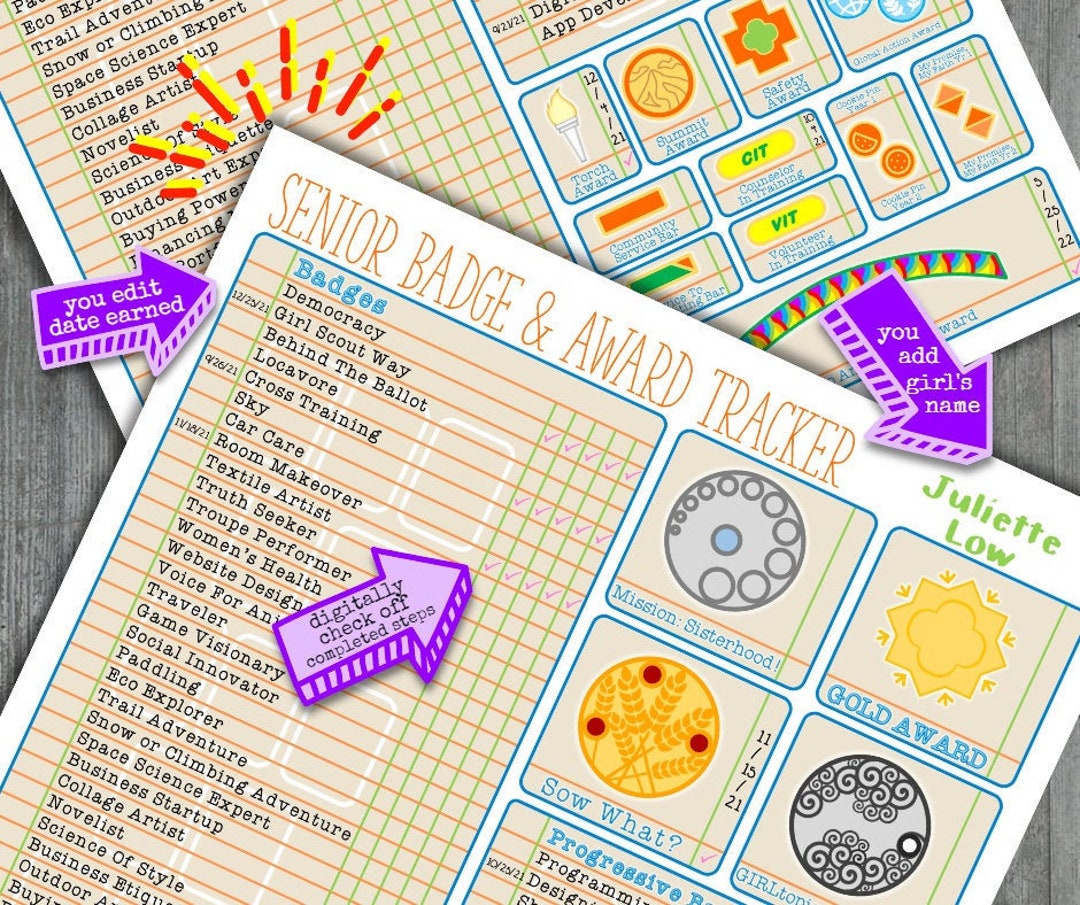 Senior Girl Scout Badge Award Tracker Checklist 2024 Badges Chart