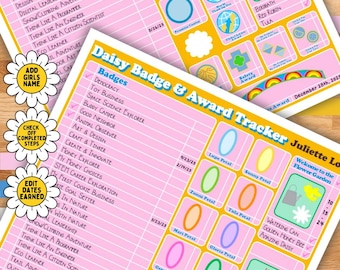 Lista de verificación retro para el seguimiento de premios Daisy Badge (rellenable, editable, imprimible en PDF)