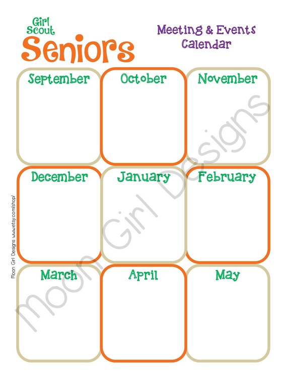 Senior Yearly Calendar Girl Scouts Editable Printable PDF Etsy