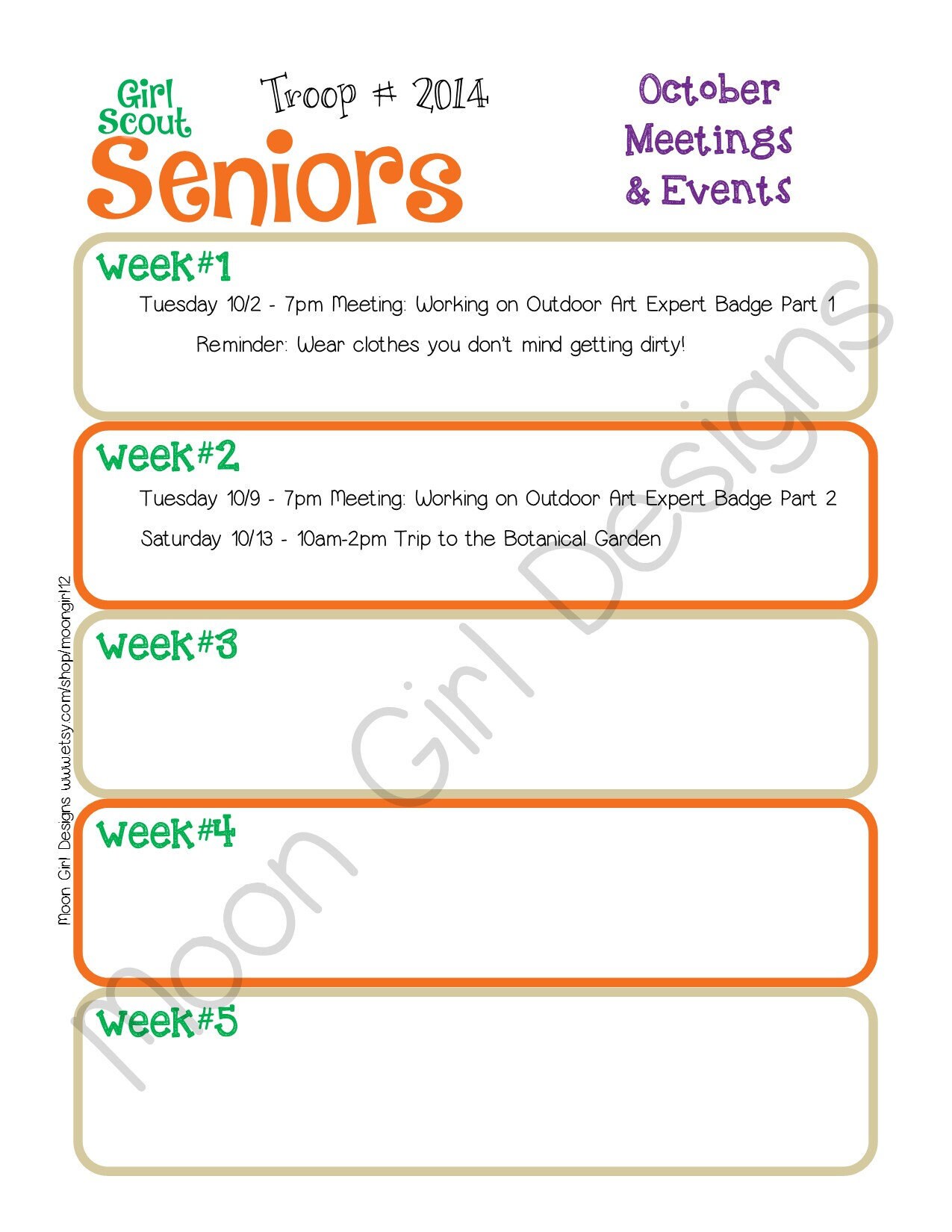 Senior Monthly Activity Calendar Girl Scouts Editable - Etsy