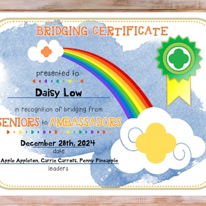 Senior Ambassador Girl Scout Bridging Troop Certificate Template Fillable Customize Edit Printable PDF Download