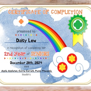 2nd Year Senior Girl Scout Completion Certificate Fillable Edit Customize Template Printable PDF Download