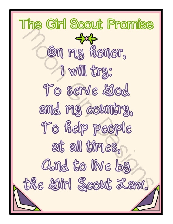 Girl Scout Promise Full Page Printable Download PDF | Etsy