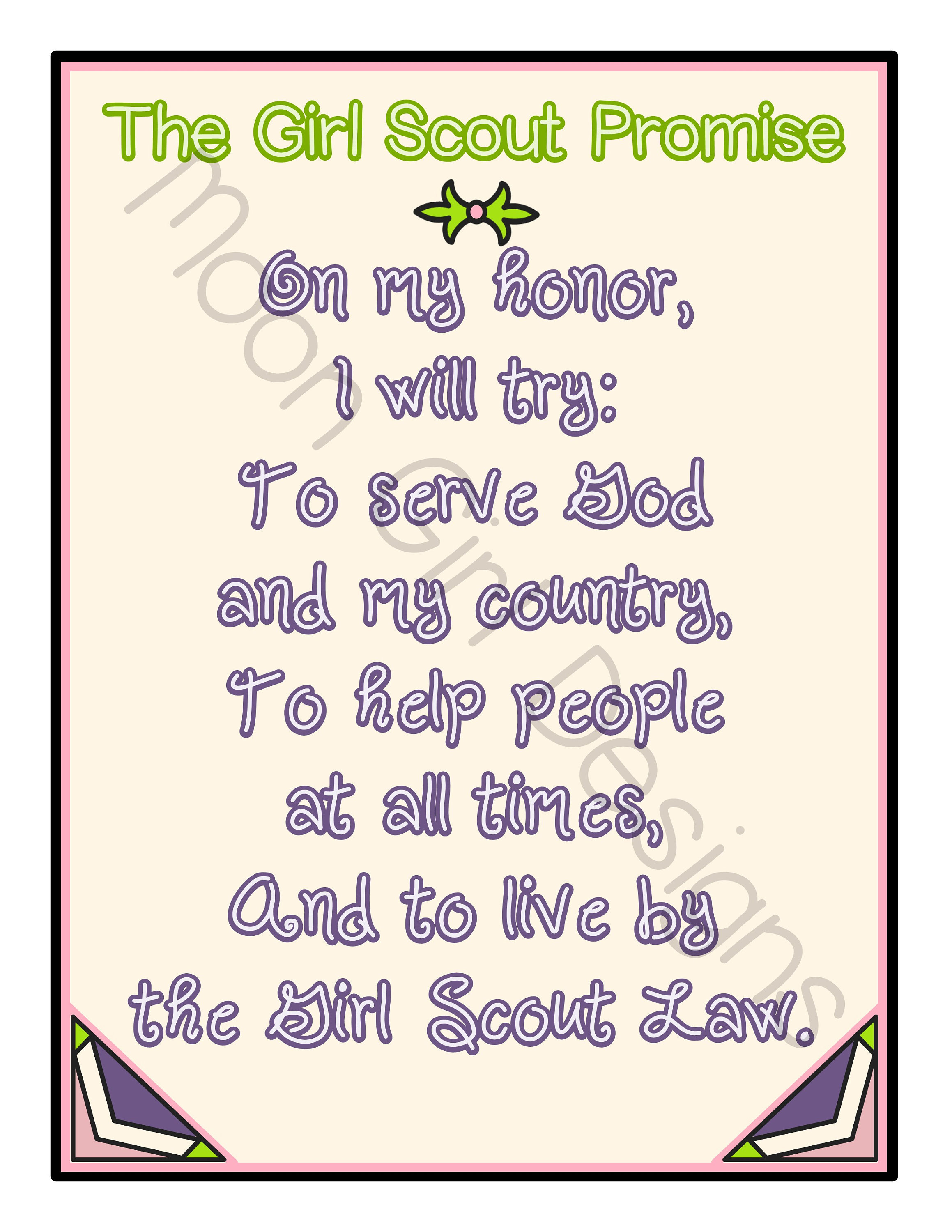 Girl Scout Promise Full Page Printable Download PDF
