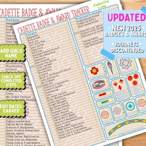 Girl Scout Cadette *2025-2026 UPDATE* New Version Badge Award Tracker Checklist Chart Fillable Edit Printable PDF Download