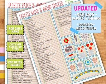 Girl Scout Cadette *2025-2026 UPDATE* New Version Badge Award Tracker Checklist Chart Fillable Edit Printable PDF Download