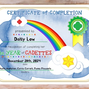 1st Year Cadette Girl Scout Completion Certificate Fillable Edit Customize Template Printable PDF Download