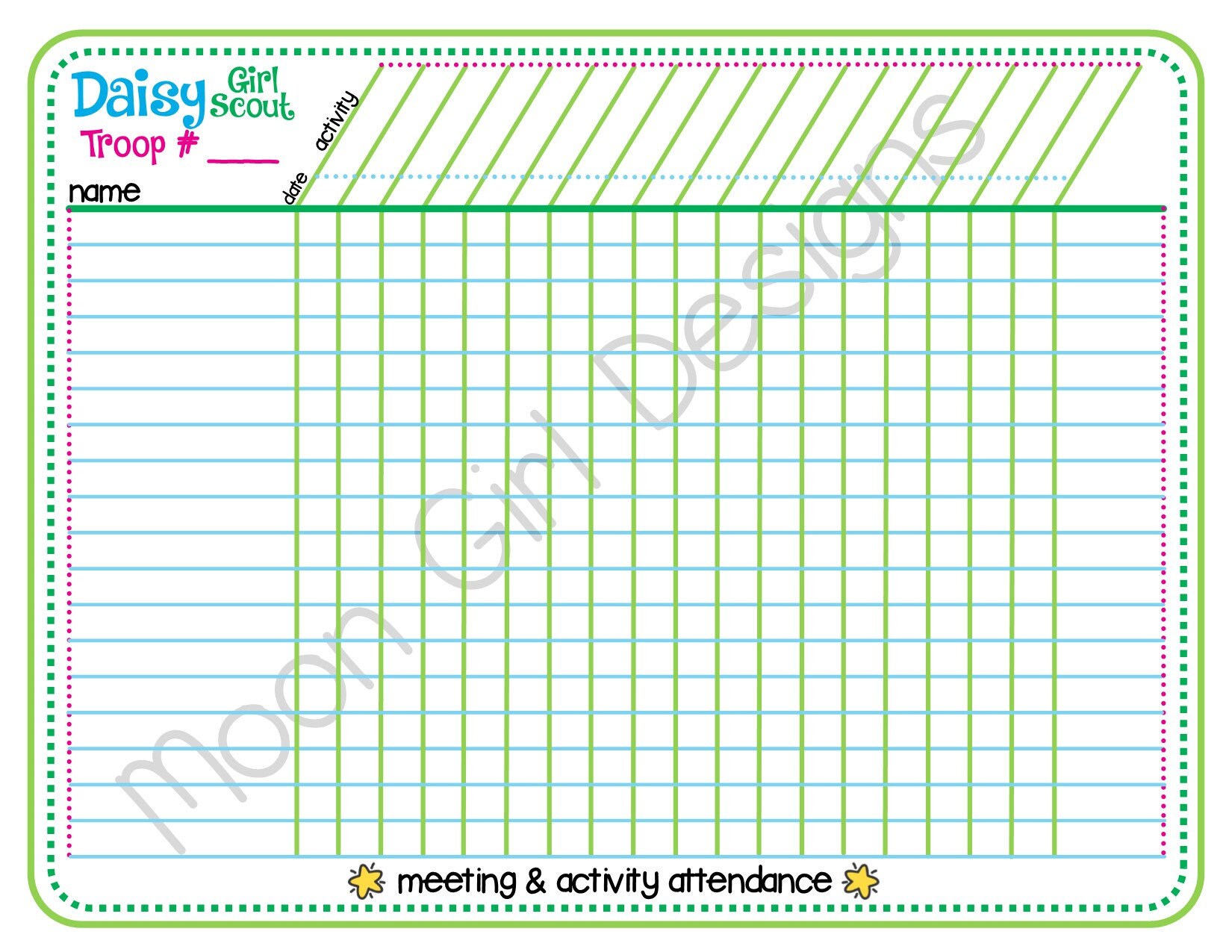 Daisy Girl Scout Meeting Activity Attendance Troop Roster - Etsy UK
