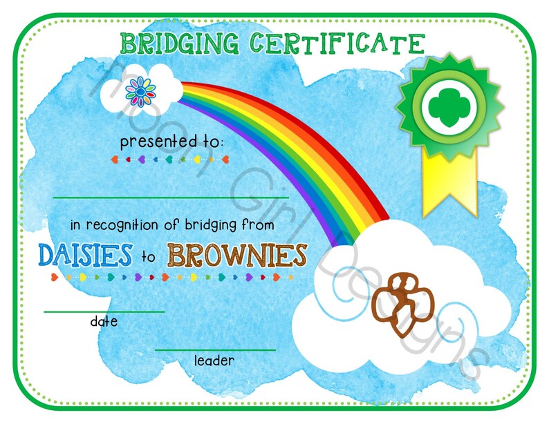 Daisy Brownie Girl Scout Bridging Certificate Template Troop - Etsy
