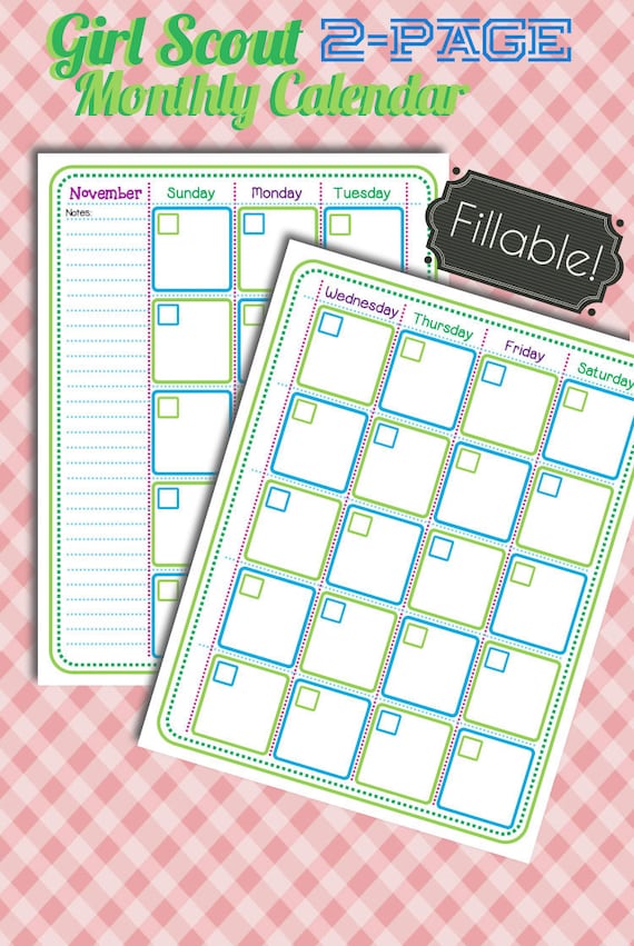 Girl Scout Calendar Monthly Daily Planner 2 Page Printable | Etsy