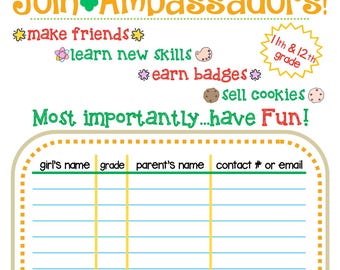 Ambassador Troop Recruitment Flyer Girl Scouts Editable Printable PDF Template Cookie