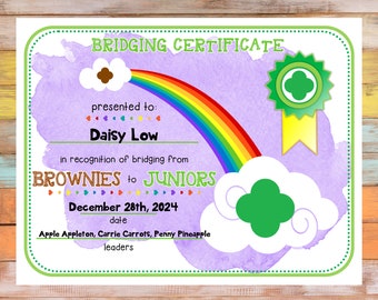 Brownie Junior Girl Scout Bridging Troop Certificate Template Fillable Customize Edit Printable PDF Download