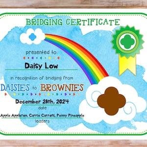 Plantilla de certificado de tropa de transición de las Girl Scouts Daisy Brownie (rellenable, personalizable, editable, imprimible, PDF, descargar)