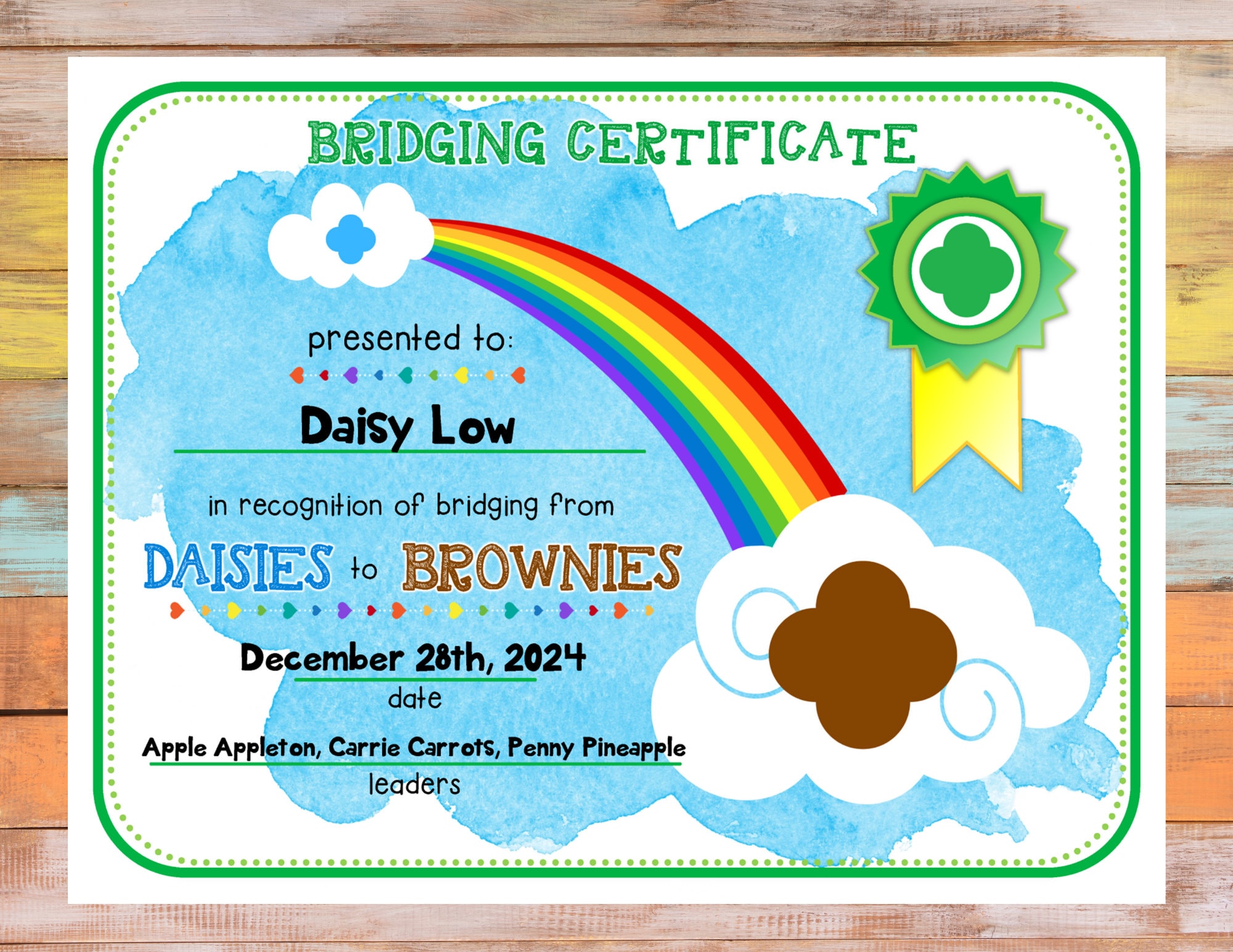 Daisy Brownie Girl Scout Bridging Troop Certificate Template