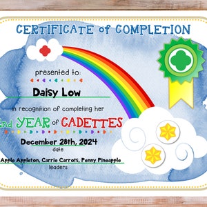 2nd Year Cadette Girl Scout Completion Certificate Fillable Edit Customize Template Printable PDF Download