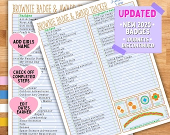 Girl Scout Brownie *2025-2026 UPDATE* New Version Badge Award Tracker Checklist Chart Fillable Edit Printable PDF Download