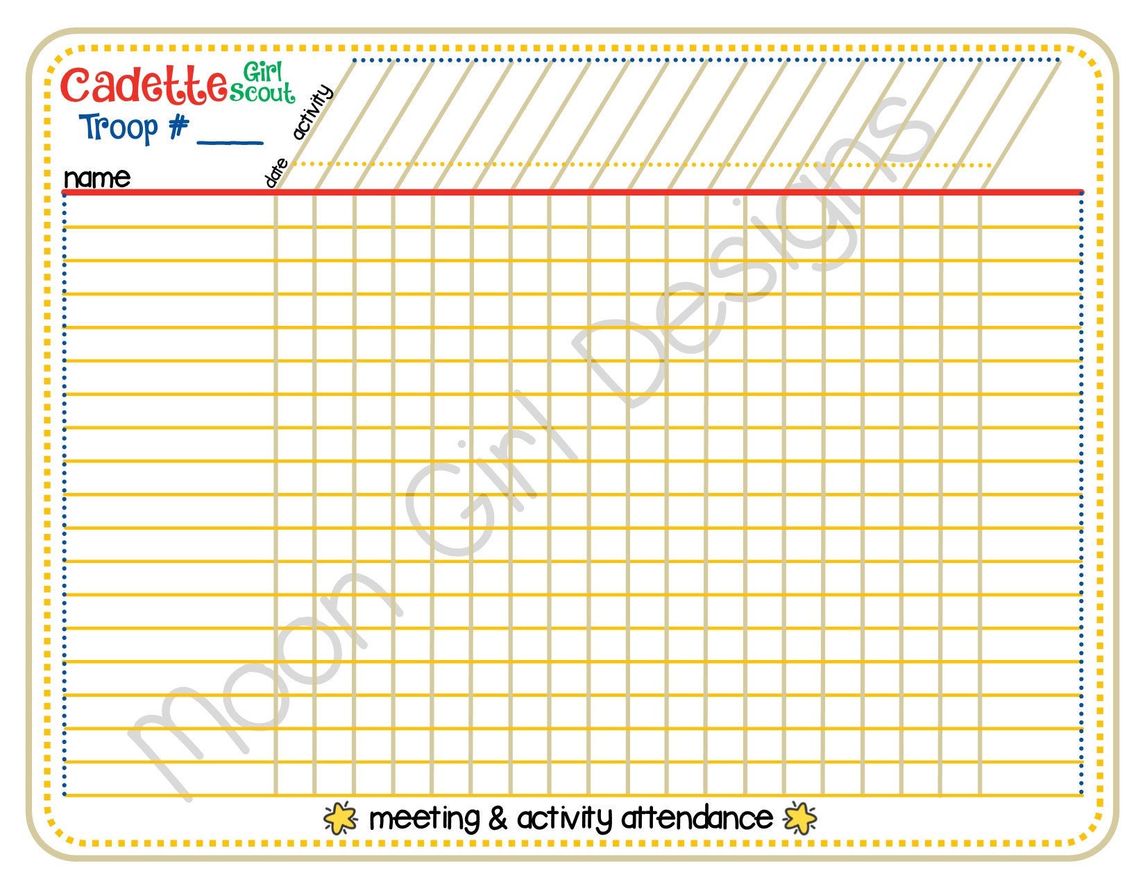 cadette girl scout meeting activity attendance roster tracker etsy my attendance tracker