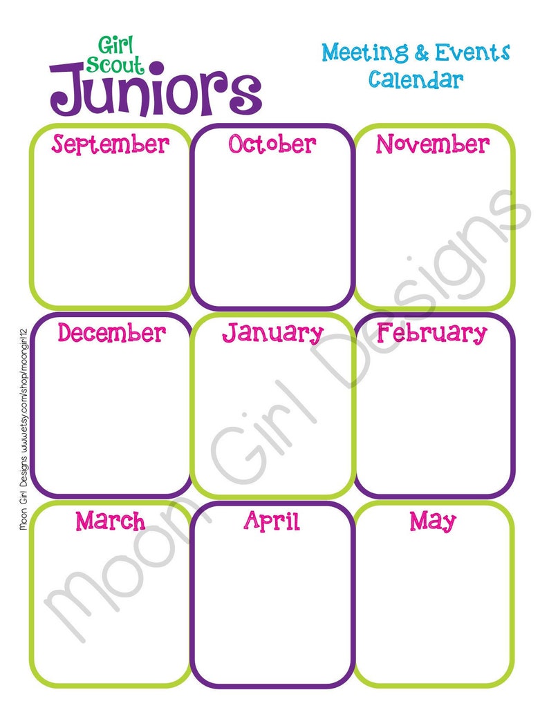 Junior Girl Scout Yearly Calendar Troop Edit Fillable - Etsy