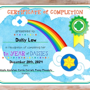Certificato di completamento del 1° anno di Daisy Girl Scout Compilabile Modifica Personalizza Modello PDF stampabile Scarica
