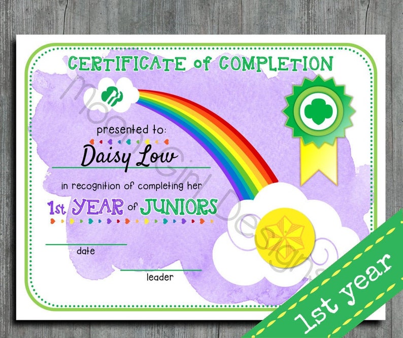 Junior Girl Scout 1st Year Completion Certificate Template ...
