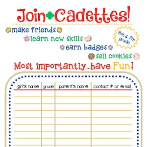 Cadette Troop Recruitment Flyer Girl Scouts Editable Printable PDF Template Cookie