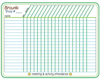 Brownie Girl Scout Meeting Activity Attendance Roster Tracker Blank Sign-in Template PDF Printable