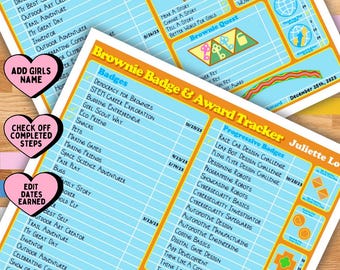 Brownie Badge Award Tracker Retro Checklist Chart Fillable Edit Printable PDF Download