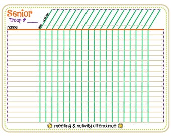 Plantilla imprimible en PDF para el registro de asistencia a las actividades de la reunión de Girl Scouts Senior