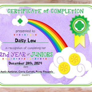2nd Year Junior Girl Scout Completion Certificate Fillable Edit Customize Template Printable PDF Download