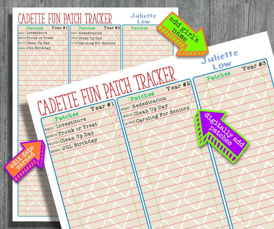 Cadette Girl Scout FUN PATCH Tracker Checklist Chart Fillable Edit ...