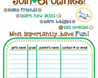 Brownie Troop Recruitment Flyer Girl Scouts Editable Printable PDF Template Cookie