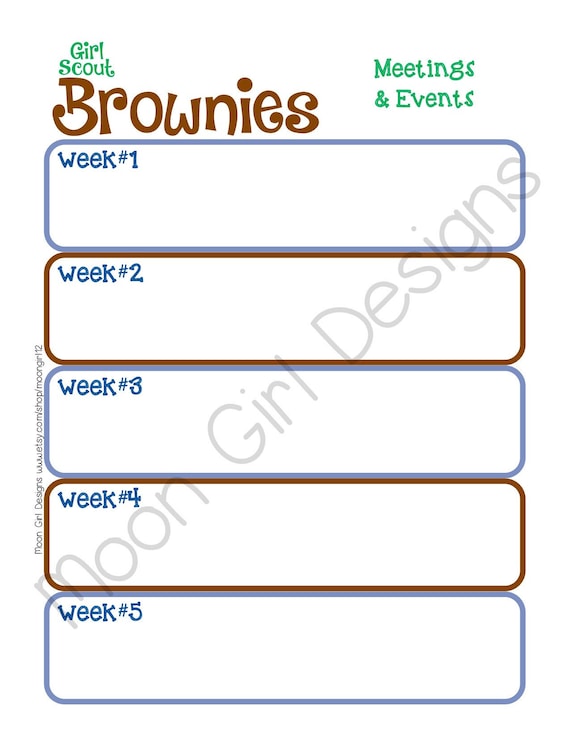 Brownie Monthly Activity Calendar Girl Scouts Editable Etsy