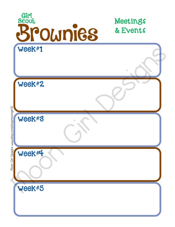 Brownie Monthly Activity Calendar Girl Scouts Editable Etsy