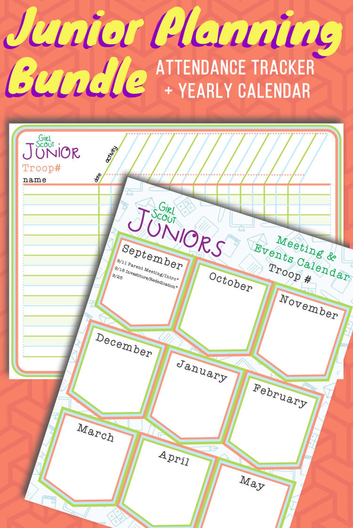 BUNDLE Girl Scout Junior Yearly Calendar Planner Attendance - Etsy