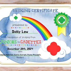 Junior Cadette Girl Scout Bridging Troop Certificate Template Fillable Customize Edit Printable PDF Download