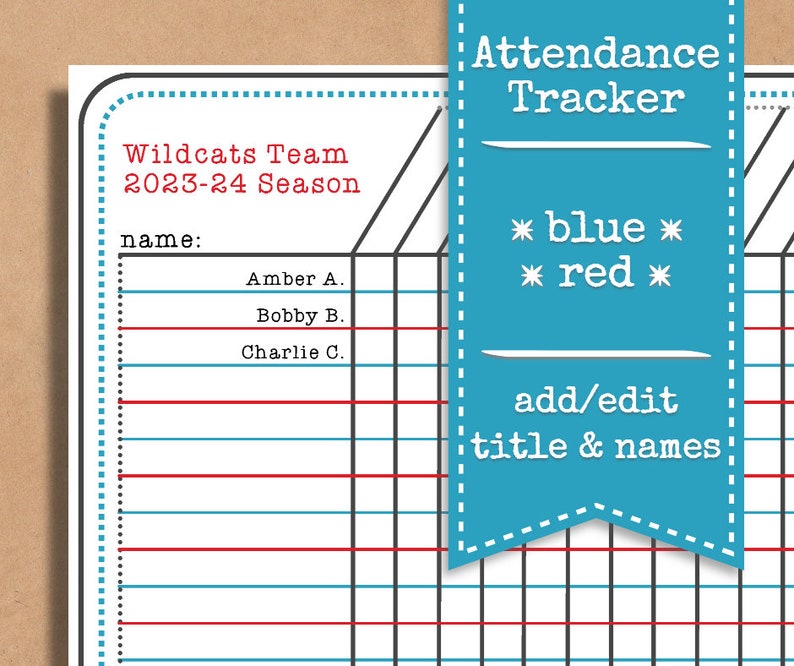 Blank *blue Red* Meeting Activity Attendance Roster Tracker Blank Sign ...