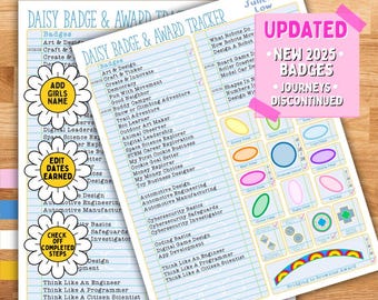 Girl Scout Daisy *ACTUALIZACIÓN 2025-2026* Nueva versión Lista de verificación de insignias y premios Tabla editable y rellenable Descarga en PDF