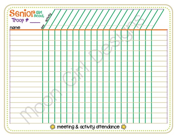 senior girl scout meeting activity attendance roster tracker blank sign in template pdf printable attendance roster