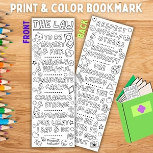 Girl Scout Law Bookmark Coloring Pages Printable PDF SVG Download Daisy Brownie Junior