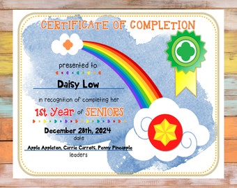 1st Year Senior Girl Scout Completion Certificate Fillable Edit Customize Template Printable PDF Download