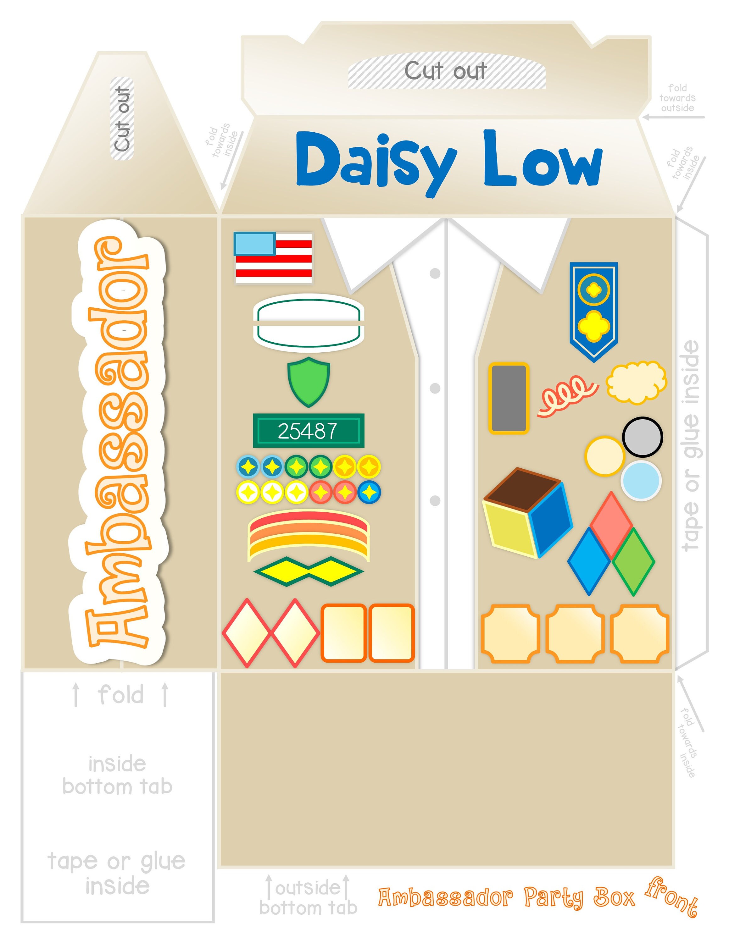 Girl Scout Ambassador Party Gable Box Printable Template Cut Out PDF Paper Favor Party Digital ...
