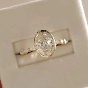 Bezel Set 2.5 Oval Cut Moissanite Engagement Ring Pave Set Ring Oval Statement Ring 14K Gold Wedding Ring Anniversary Ring Promise Ring