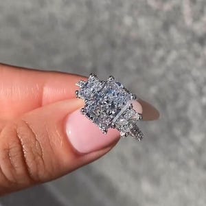 3 CT Radiant Cut Moissanite Three Stone Engagement Ring Solid Gold Ring  Gift For Her Promise Ring 18K gold with custom band