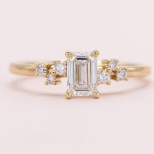 Emerald Cut Moissanite Engagement Ring 14K Yellow Gold Anniversary Ring Diamond Wedding Solitaire Ring Promise Ring Anniversary Gift Ring