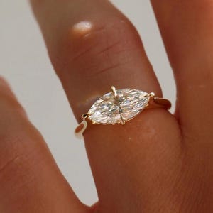 Women 2 Ct Marquise Cut Moissanite Engagement Ring East West Marquise Ring Unique One Diamond Ring 14k gold ring Anniversary gift for her