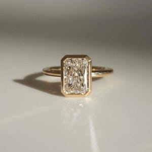 3 CT Radiant Cut Moissanite Solitaire Engagement Ring, 14K Promise Ring Bezel Setting Ring, Statement Anniversary Ring for Her Wedding Ring