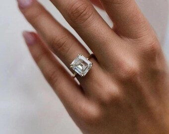 Anello solitario con moissanite taglio Asscher da 2,00 ct, moissanite Anello solitario con moissanite taglio Asscher da 2,00 ct, moissanite