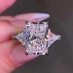4 CT Radiant Cut Moissanite Three Stone Engagement Ring 14K Solid Gold Ring Anniversary Rings for Women Gift For Her Promise Ring